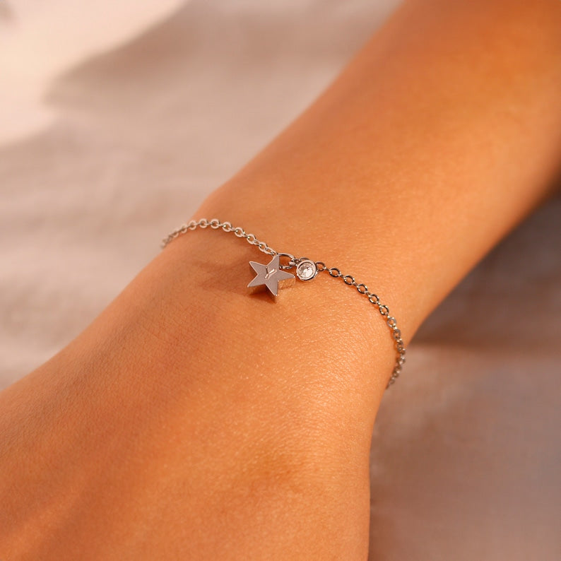 Star Birthstone Bracelet: Dainty Initial Charm Bracelet