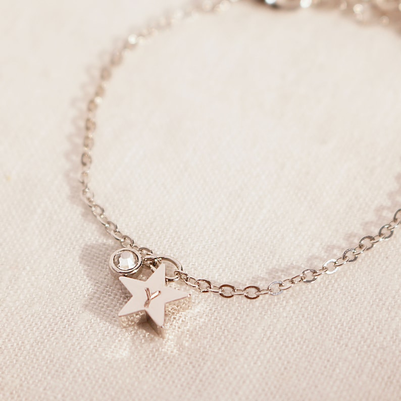 Star Birthstone Bracelet: Dainty Initial Charm Bracelet