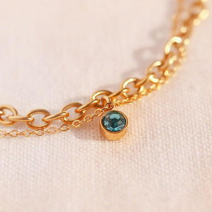 Birthstone Bracelet: Double Layered Bold Chain, Gold Plated
