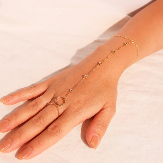 Gold Ball chain ring bracelet Her Link Ring Bracelet slave Bracelet Finger Chain Bracelet