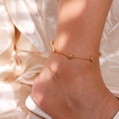 Gold Heart Anklet: Dainty 16K Plated Minimalist Ankle Bracelet