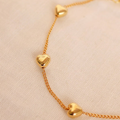 Gold Heart Anklet: Dainty 16K Plated Minimalist Ankle Bracelet