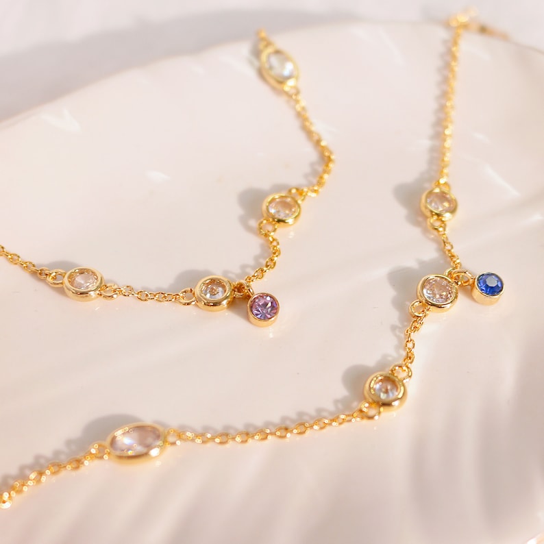 Birthstone Bracelet: 16k Gold Plated Stainless Steel Cubic Zirconia