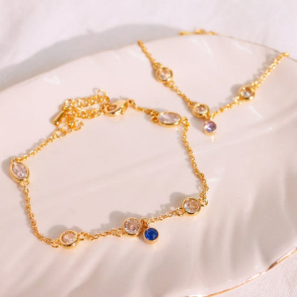 Birthstone Bracelet: 16k Gold Plated Stainless Steel Cubic Zirconia