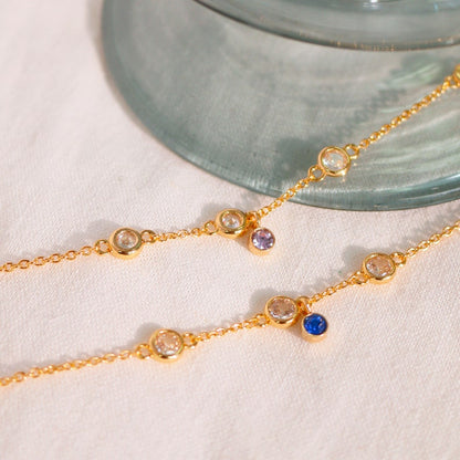 Birthstone Bracelet: 16k Gold Plated Stainless Steel Cubic Zirconia