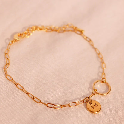 Personalized Initial Anklet: Delicate Circle & Coin Charm, 16K Plated