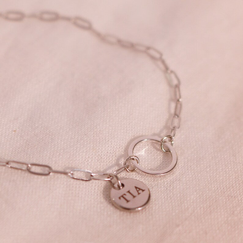 Personalized Initial Anklet: Delicate Circle & Coin Charm, 16K Plated