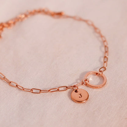 Personalized Initial Anklet: Delicate Circle & Coin Charm, 16K Plated