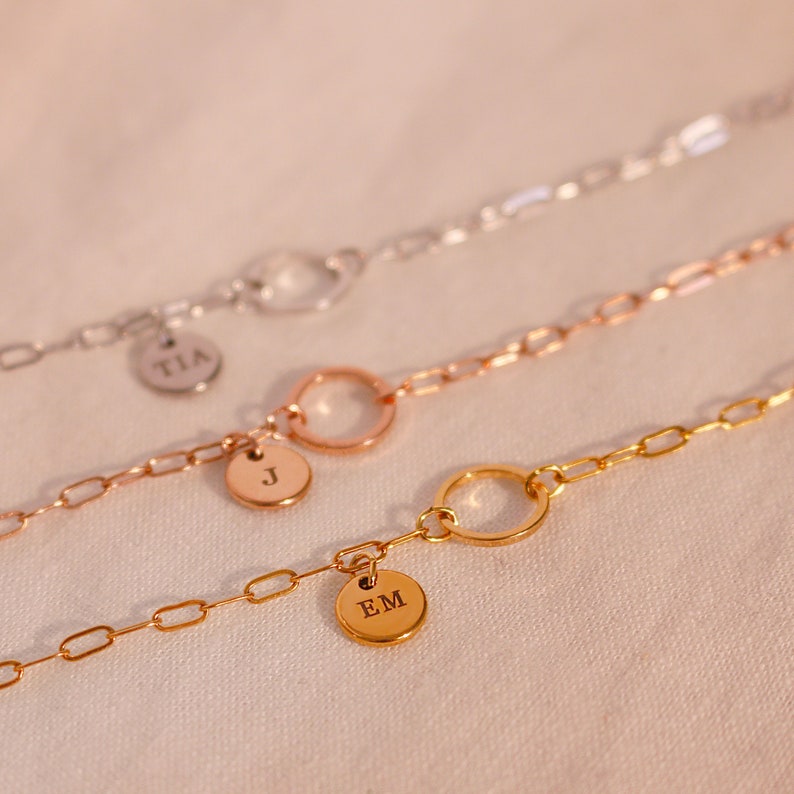Personalized Initial Anklet: Delicate Circle & Coin Charm, 16K Plated