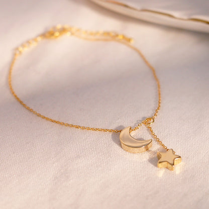 Moon & Star Anklet: 16K Gold Plated Friendship Jewelry