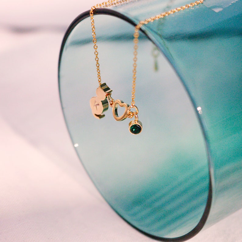 Kitty Initial Birthstone Anklet: Gold Cat Lover Gift