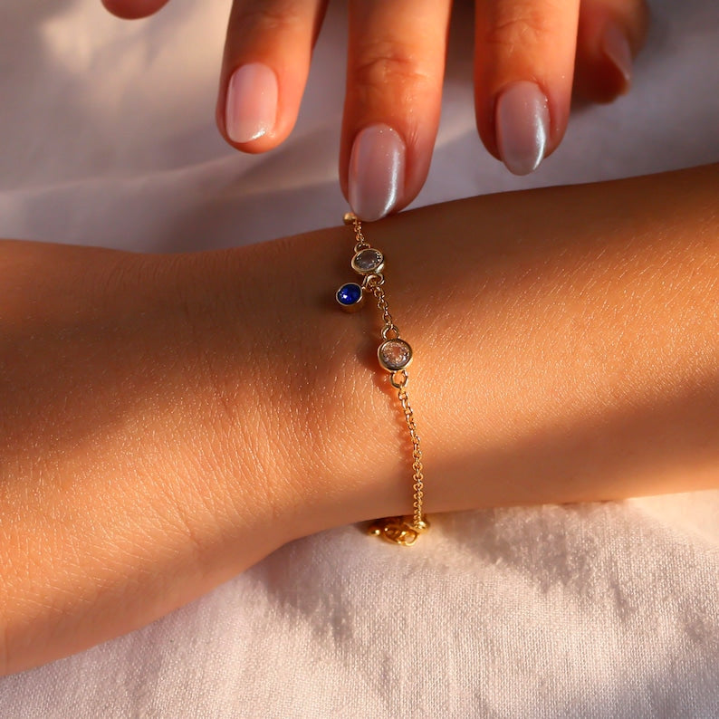 Birthstone Bracelet: 16k Gold Plated Stainless Steel Cubic Zirconia