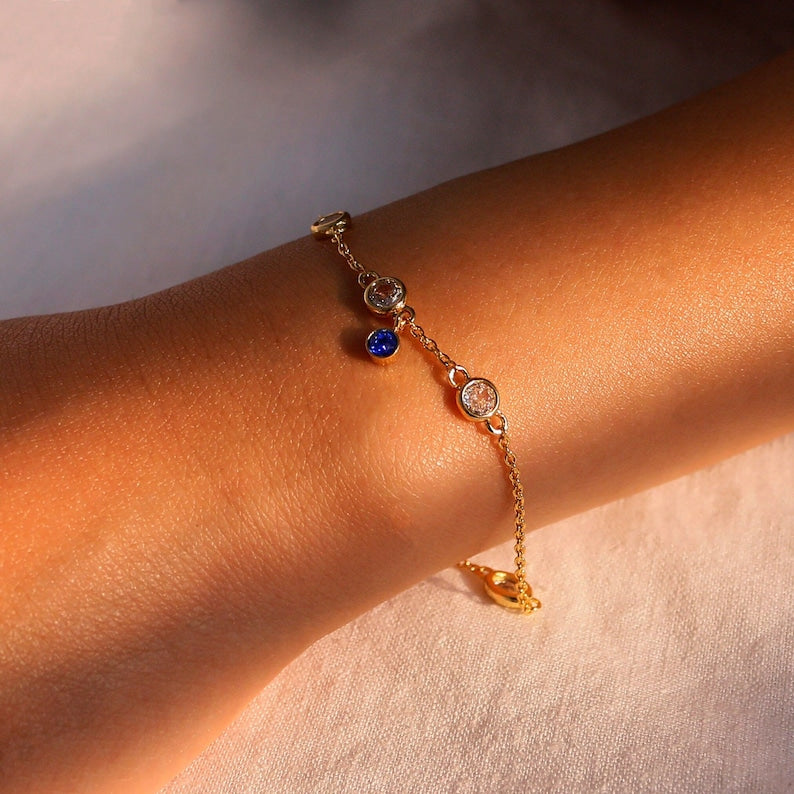 Birthstone Bracelet: 16k Gold Plated Stainless Steel Cubic Zirconia