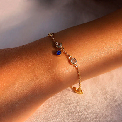 Birthstone Bracelet: 16k Gold Plated Stainless Steel Cubic Zirconia