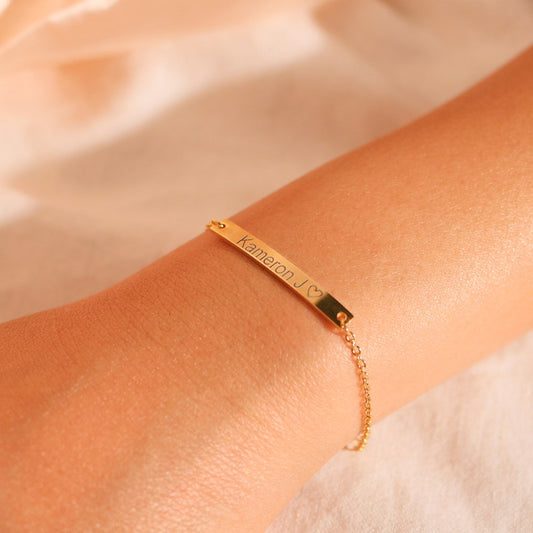Sterling Silver Personalized Bracelet: Gold Plated Name, Initial, Date