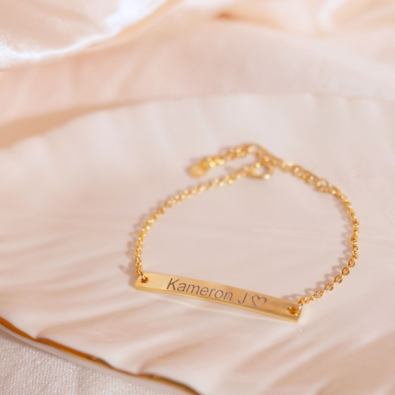 Sterling Silver Personalized Bracelet: Gold Plated Name, Initial, Date