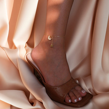 Moon & Star Anklet: 16K Gold Plated Friendship Jewelry