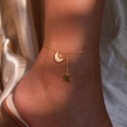 Moon & Star Anklet: 16K Gold Plated Friendship Jewelry