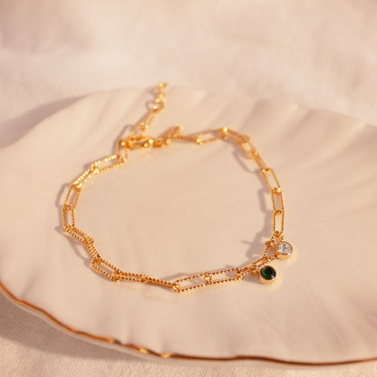 Birthstone Paper Clip Chain Anklet: Personalized Initial Charm