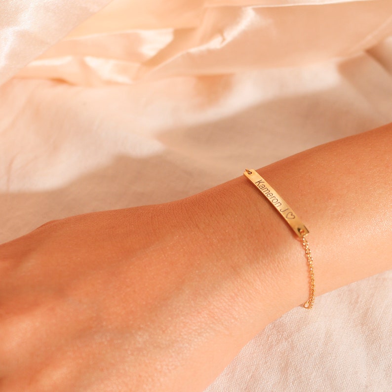 Sterling Silver Personalized Bracelet: Gold Plated Name, Initial, Date