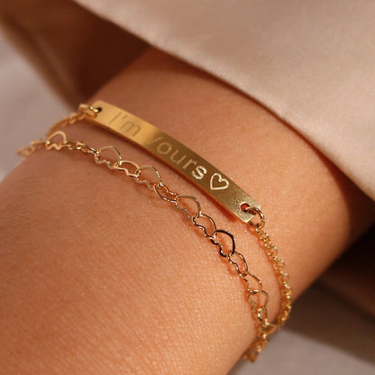 Personalized Heart Chain Bracelet: 16K Plated Name Bracelet