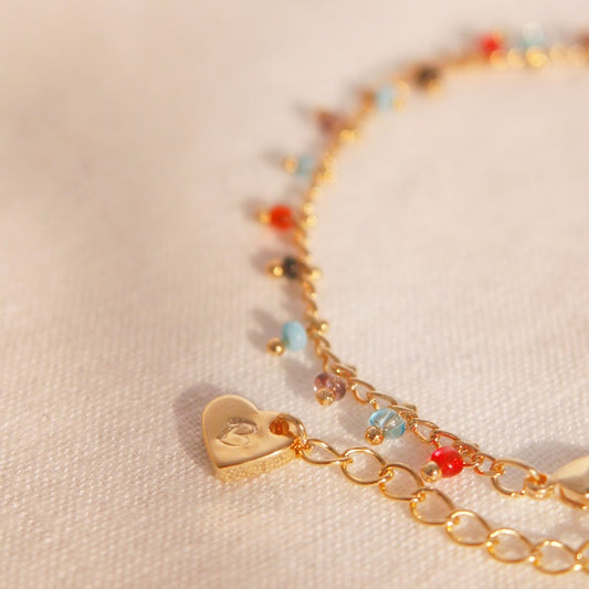 Colorful Beaded Anklet: Trendy Brass Charm Ankle Bracelet