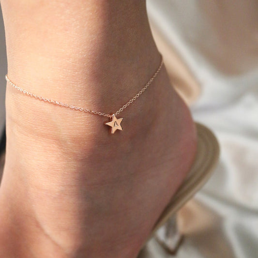 Dainty Star Anklet: Hand-Stamped 16K Plated Ankle Bracelet