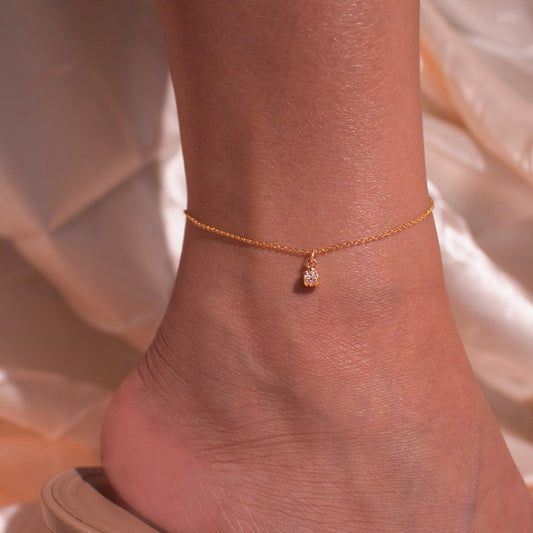 Dainty Gold Cubic Zirconia Anklet: 16K Gold Plated
