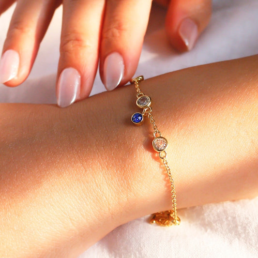 Birthstone Bracelet: 16k Gold Plated Stainless Steel Cubic Zirconia