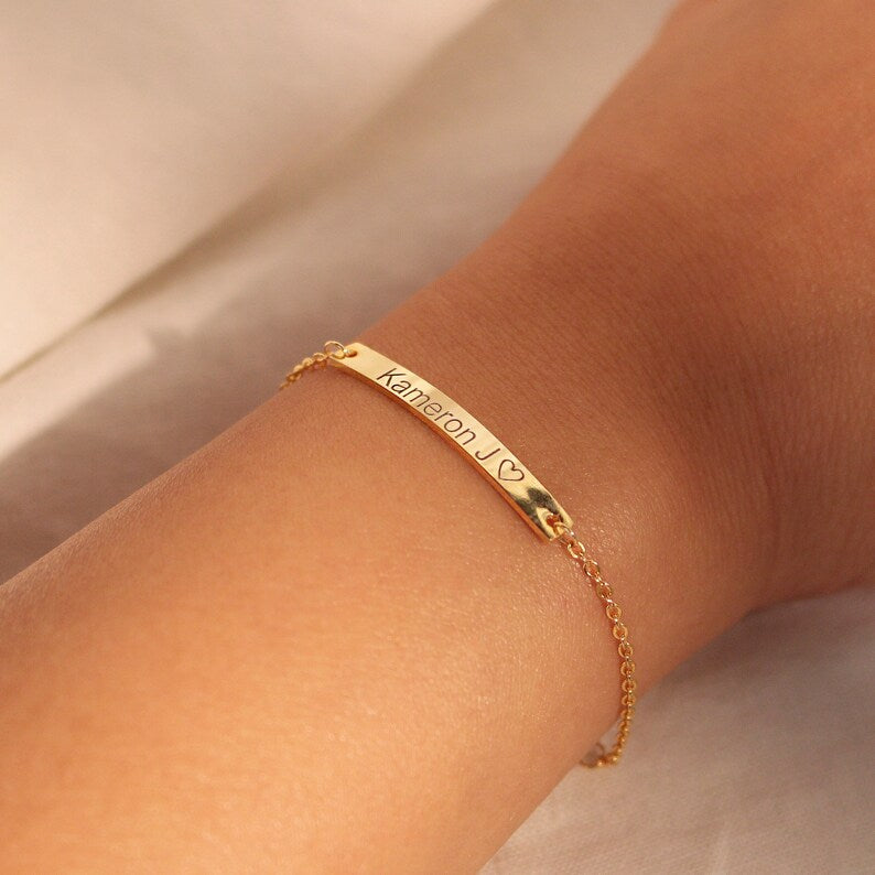 Sterling Silver Personalized Bracelet: Gold Plated Name, Initial, Date