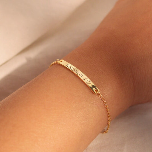 Sterling Silver Personalized Bracelet: Gold Plated Name, Initial, Date