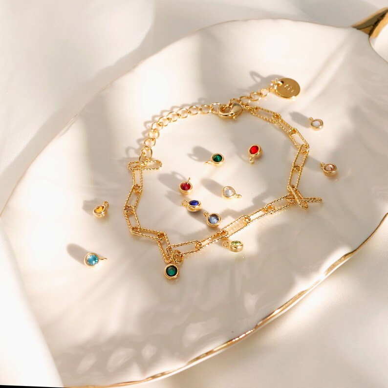 Birthstone Paper Clip Chain Anklet: Personalized Initial Charm