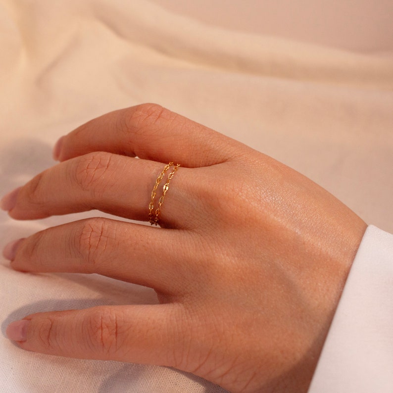 Dainty Double Chain Ring: 16K Gold Plated Minimalist Jewelry