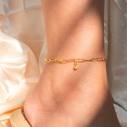 Birthstone Paper Clip Chain Anklet: Personalized Initial Charm