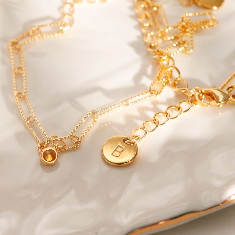 Birthstone Paper Clip Chain Anklet: Personalized Initial Charm