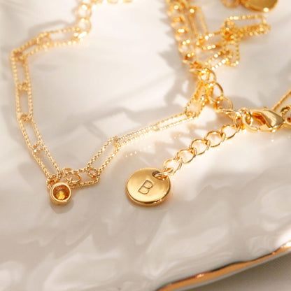 Birthstone Paper Clip Chain Anklet: Personalized Initial Charm
