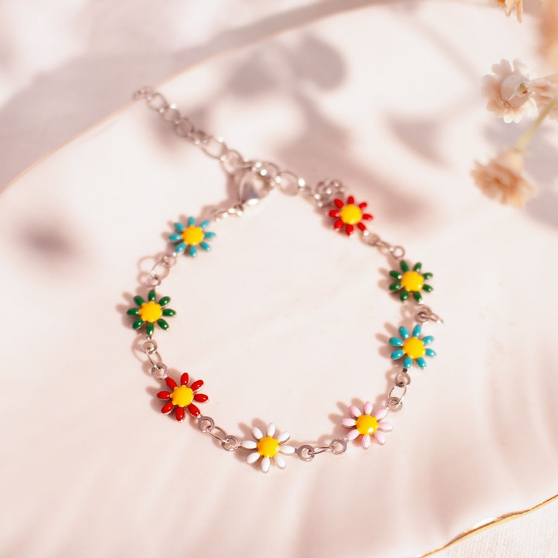 Flower bracelet personalized colorful cute flowers bracelets best gift for her