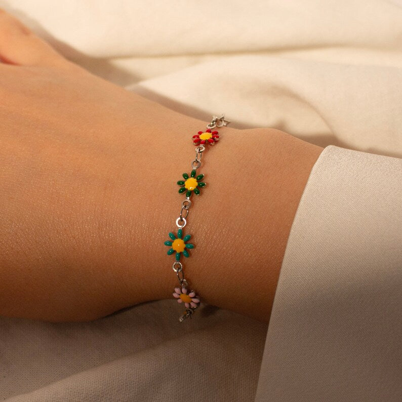 Flower bracelet personalized colorful cute flowers bracelets best gift for her