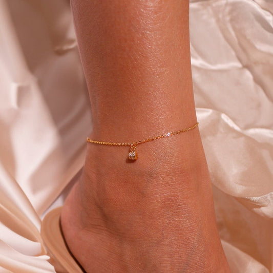 Dainty Gold Cubic Zirconia Anklet: 16K Gold Plated