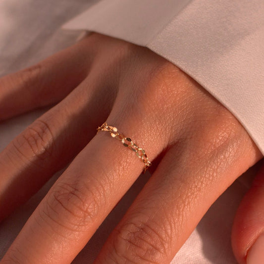 14K Gold Filled Chain Ring: Delicate Minimalist Stacking Ring