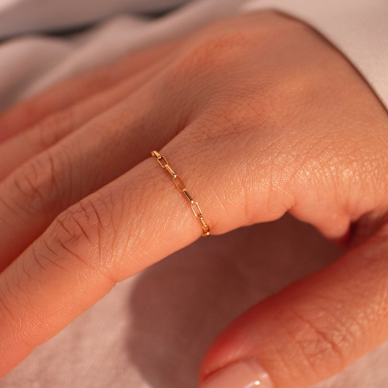 14K Gold Filled Chain Ring: Elegant Minimalist Stacking Ring