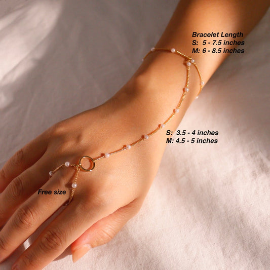 Pearl Hand Chain Bracelet: Gold Link Finger Bracelet