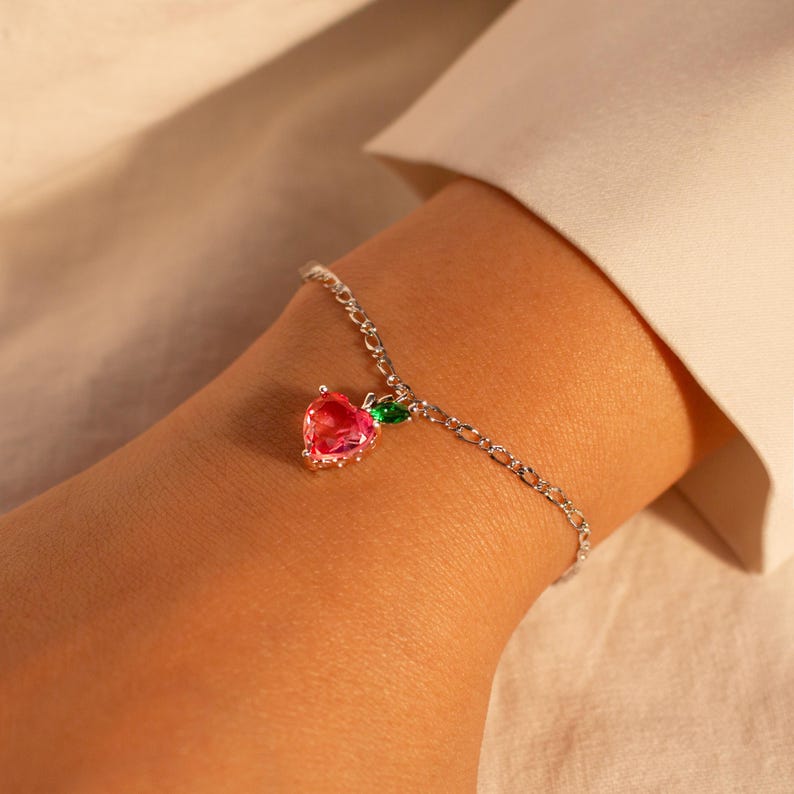 Apple Heart Crystal Bracelet: 16k Gold Plated Charm Bracelet