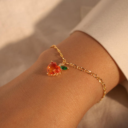 Apple Heart Crystal Bracelet: 16k Gold Plated Charm Bracelet