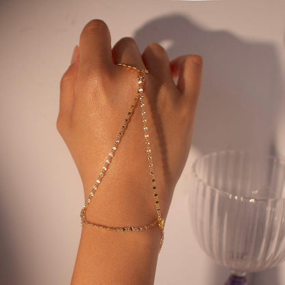 Shiny Hand Chain Bracelet: 16K Plated Ring Bracelet
