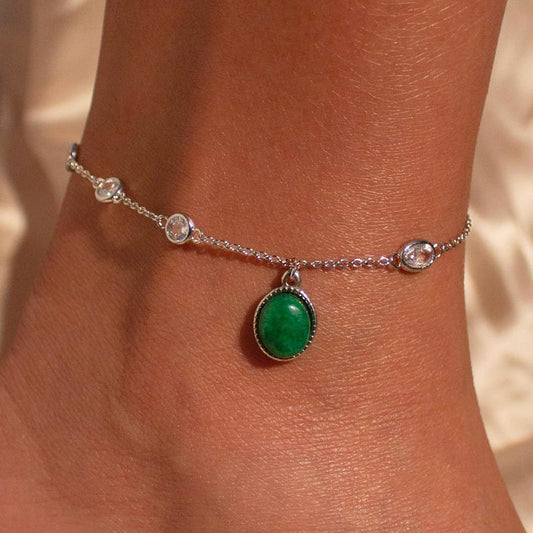 Green Onyx Gemstone Anklet: Something Blue Bridal Ankle Bracelet
