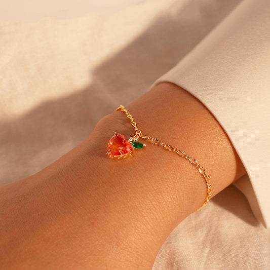 Apple Heart Crystal Bracelet: 16k Gold Plated Charm Bracelet