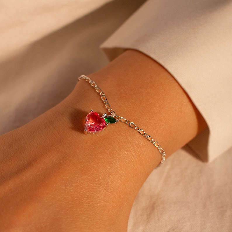 Apple Heart Crystal Bracelet: 16k Gold Plated Charm Bracelet