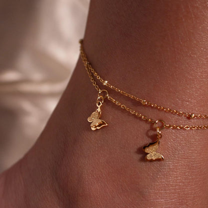 Butterfly gold anklet Dangling Tiny 3 Butterflies Hanging Butterflies Pendants ankle bracelets