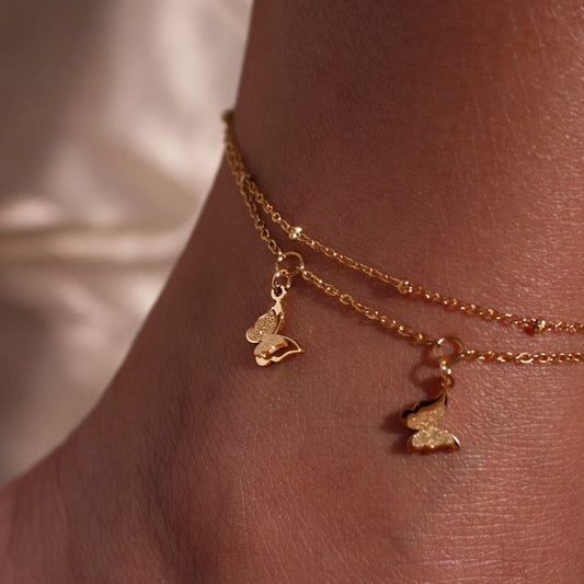 Butterfly gold anklet Dangling Tiny 3 Butterflies Hanging Butterflies Pendants ankle bracelets